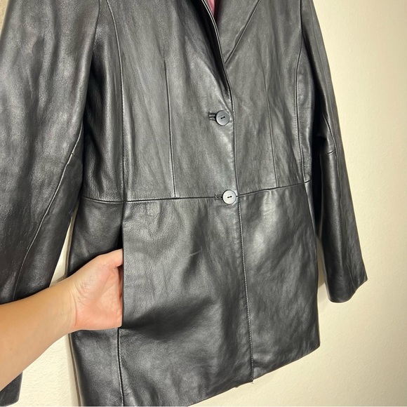 Juliet Michelle Black 100% Genuine Leather Retro 90s 00s Y2K Blazer Jacket Sz L - Picture 4 of 10